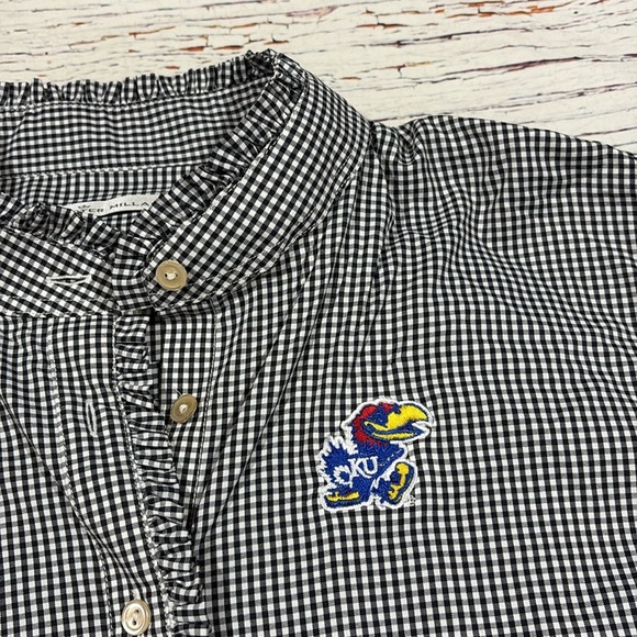 Peter Millar Kansas Jayhawks Gingham Ruffle Button Down Blouse - Picture 9 of 10